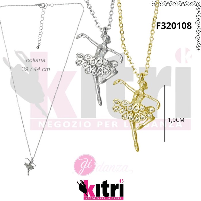 Collana con ballerina in ottone e zirconi