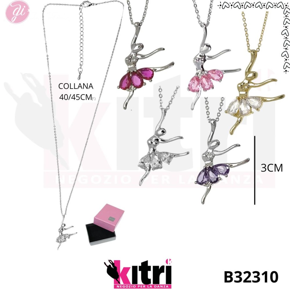 Collana in metallo argentato ballerina e zirconi