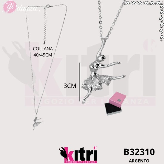 Collana in metallo argentato ballerina e zirconi