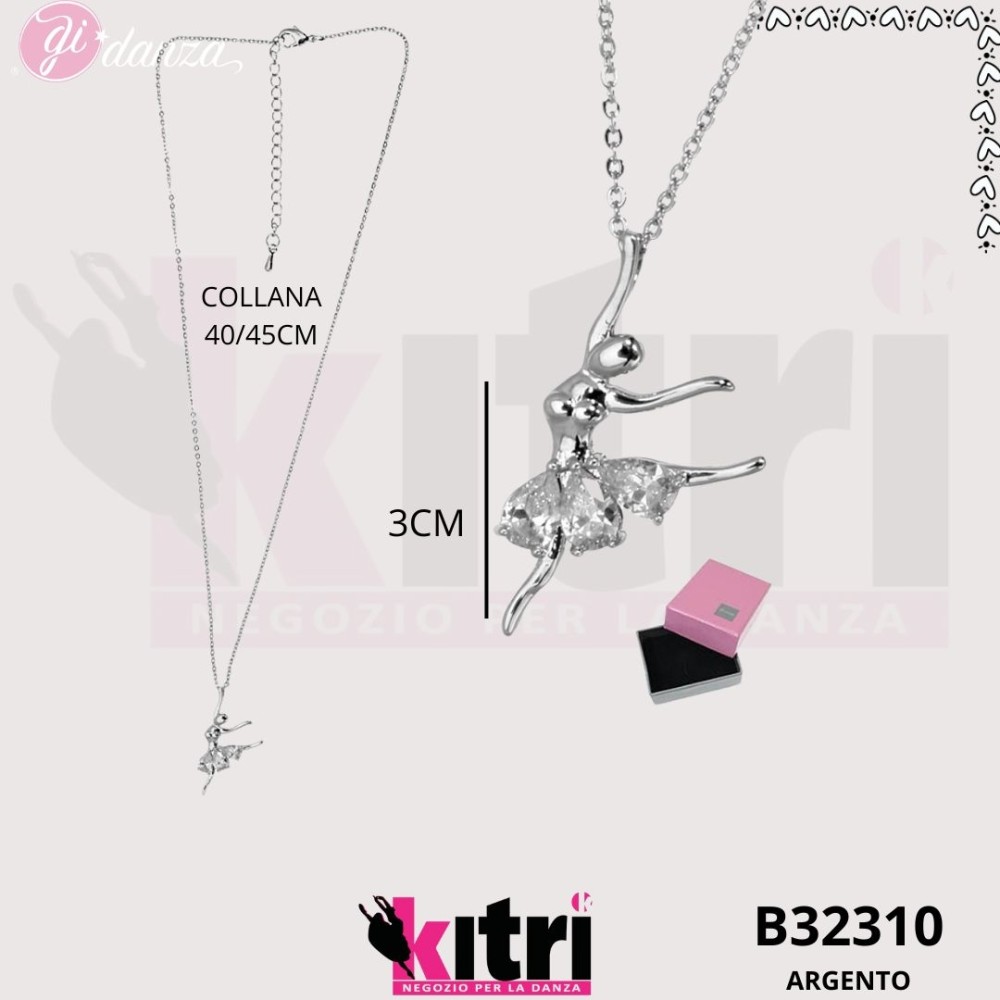 Collana in metallo argentato ballerina e zirconi