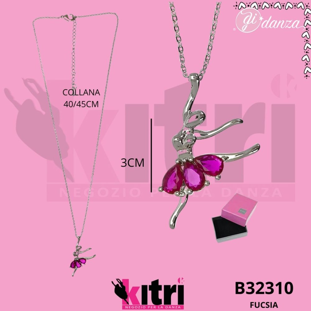 Collana in metallo argentato ballerina e zirconi