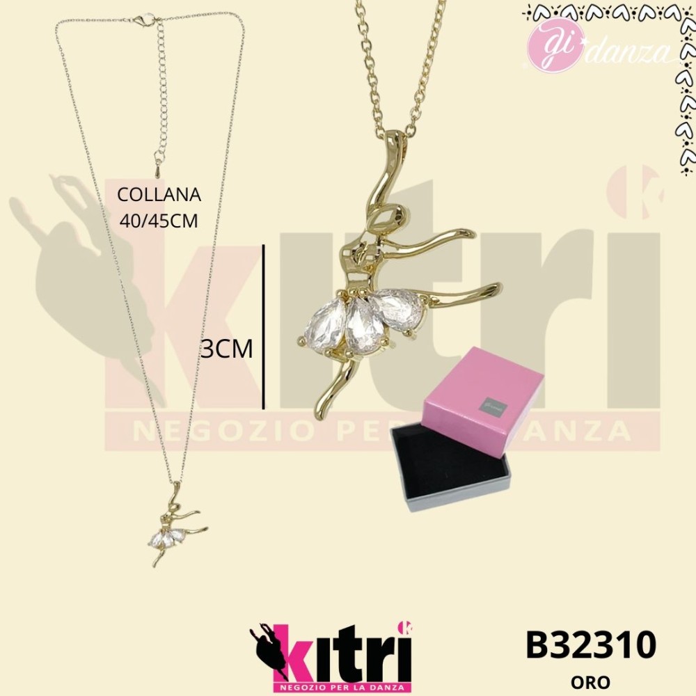 Collana in metallo argentato ballerina e zirconi