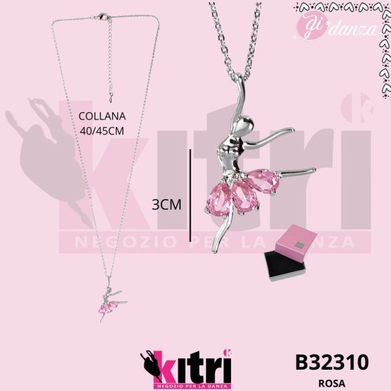 Collana in metallo argentato ballerina e zirconi
