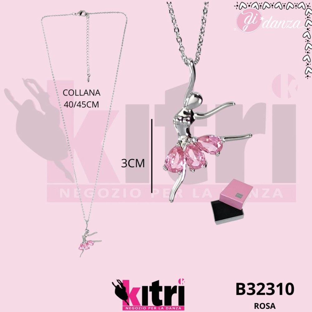 Collana in metallo argentato ballerina e zirconi