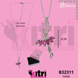 Collana in metallo argentata con ballerina e zirconi