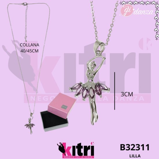 Collana in metallo argentata con ballerina e zirconi