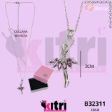 Collana in metallo argentata con ballerina e zirconi
