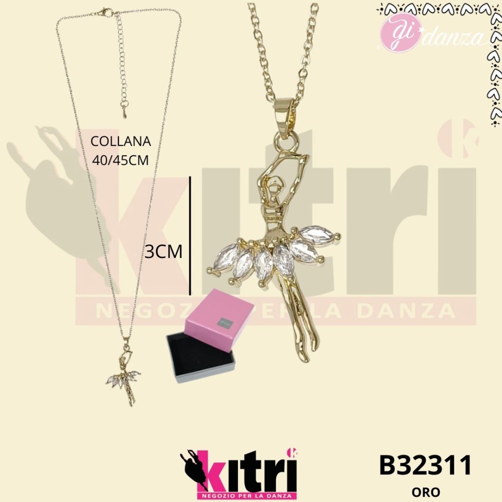 Collana in metallo argentata con ballerina e zirconi