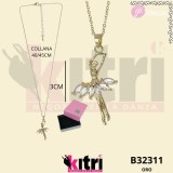 Collana in metallo argentata con ballerina e zirconi