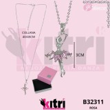 Collana in metallo argentata con ballerina e zirconi