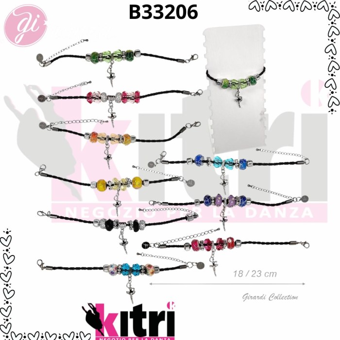 Bracciale in cuoio con charms e ballerina con strass